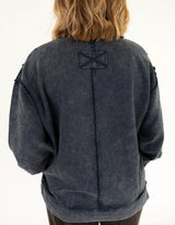 Ravens Patch Acid Washed Exposed Seam Sweatshirt - Teigan & Co