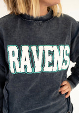 Ravens Patch Acid Washed Exposed Seam Sweatshirt - Teigan & Co
