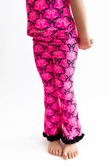 RuffleButts Neon Pink Bow Flared Leggings | Toddler & Youth - Teigan & Co