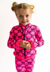 RuffleButts Neon Pink Bow Jacket | Toddler & Youth - Teigan & Co