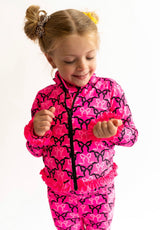 RuffleButts Neon Pink Bow Jacket | Toddler & Youth - Teigan & Co