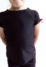 RuffleButts Pink Dot Bow Athletic Tee | Toddler & Youth - Teigan & Co