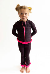 RuffleButts Pink Dot Ruffle Flare Leggings | Toddler & Youth - Teigan & Co