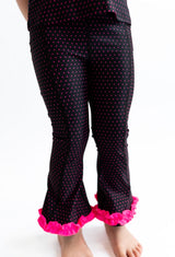 RuffleButts Pink Dot Ruffle Flare Leggings | Toddler & Youth - Teigan & Co