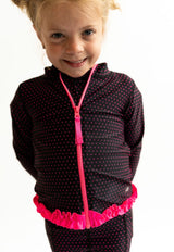 RuffleButts Pink Dot Ruffle Performance Jacket | Toddler & Youth - Teigan & Co