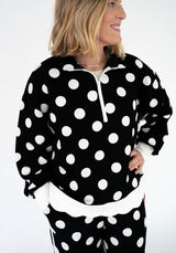 Simply Southern Scallop Black and White Polka Dot Quarter Zip | Women's - Teigan & Co