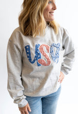 Stars & Gingham USA Patch Crewneck | Women's - Teigan & Co