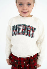 Sweet Wink Merry Tartan Patch Christmas Sweatshirt | Toddler & Youth - Teigan & Co