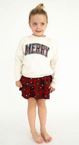 Sweet Wink Merry Tartan Patch Christmas Sweatshirt | Toddler & Youth - Teigan & Co