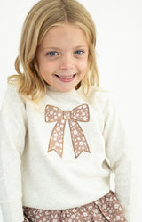 Sweet Wink Mocha Floral Bow Patch Sweatshirt | Toddler & Youth - Teigan & Co