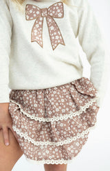 Sweet Wink Mocha Floral Bow Patch Sweatshirt | Toddler & Youth - Teigan & Co