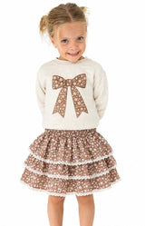 Sweet Wink Mocha Floral Bow Patch Sweatshirt | Toddler & Youth - Teigan & Co