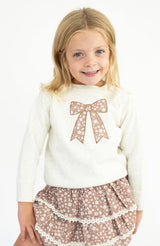 Sweet Wink Mocha Floral Bow Patch Sweatshirt | Toddler & Youth - Teigan & Co