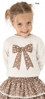 Sweet Wink Mocha Floral Bow Patch Sweatshirt | Toddler & Youth - Teigan & Co