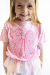 Sweet Wink Pink Bow Sequin Patch T-shirt | Toddler & Youth - Teigan & Co
