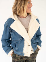 Vereret Faux Sherpa Hooded Denim Jacket | Women's - Teigan & Co