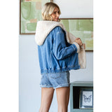 Vereret Faux Sherpa Hooded Denim Jacket | Women's - Teigan & Co
