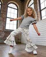 Winter White Camo Denim Double Ruffle Jeans Pants | Toddler & Youth - Teigan & Co