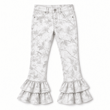 Winter White Camo Denim Double Ruffle Jeans Pants | Toddler & Youth - Teigan & Co