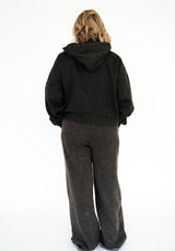 Zenana Acid Washed Fleece Pintuck Wide Leg Pants w/ Pockets-Black | Women's - Teigan & Co