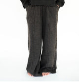 Zenana Acid Washed Fleece Pintuck Wide Leg Pants w/ Pockets-Black | Women's - Teigan & Co