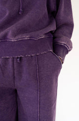 Zenana Acid Washed Fleece Pintuck Wide Leg Pants w/ Pockets-Purple | Women's - Teigan & Co