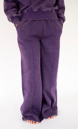 Zenana Acid Washed Fleece Pintuck Wide Leg Pants w/ Pockets-Purple | Women's - Teigan & Co