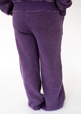 Zenana Acid Washed Fleece Pintuck Wide Leg Pants w/ Pockets-Purple | Women's - Teigan & Co