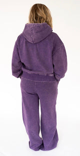 Zenana Acid Washed Fleece Pintuck Wide Leg Pants w/ Pockets-Purple | Women's - Teigan & Co