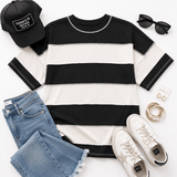 Zenana French Terry Striped Exposed Seam-Black | Women's - Teigan & Co