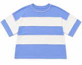 Zenana French Terry Striped Exposed Seam Top-Cornflower Blue | Women's - Teigan & Co